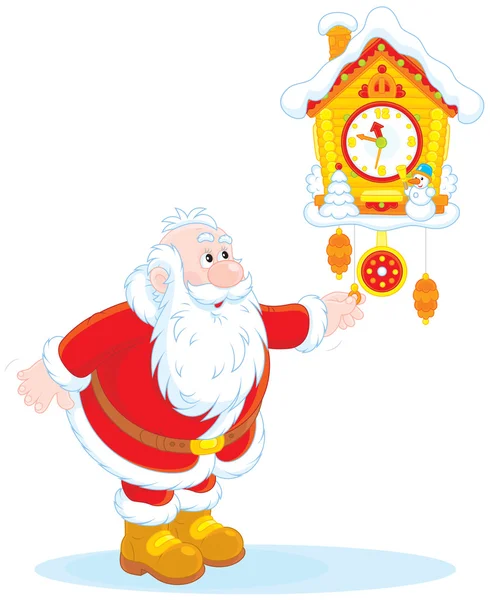 Santa Claus winds a cuckoo-clock — Stock Vector