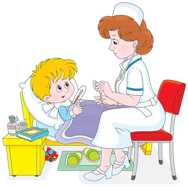 Médico y pequeño paciente — Vector de stock