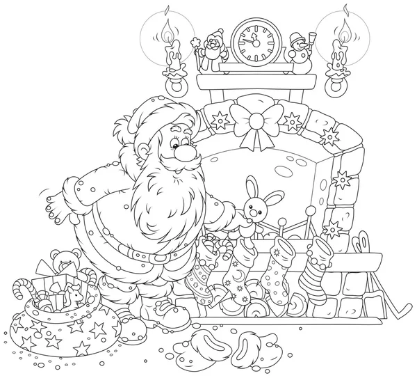 Santa con regalos — Vector de stock