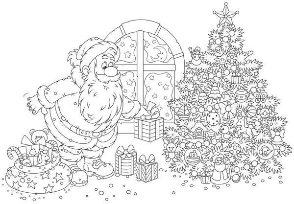 Santa con regalos — Vector de stock