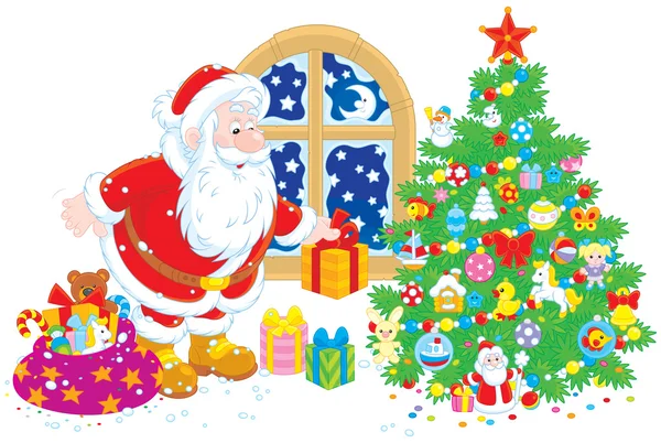 Santa ajándékokkal — Stock Vector