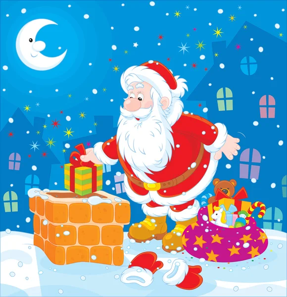 Santa on a housetop — Stock Vector