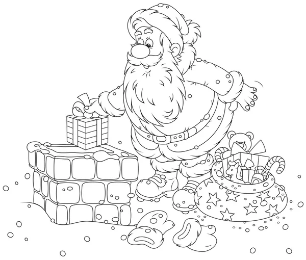 Weihnachtsmann auf einem Hausdach — Stockvektor