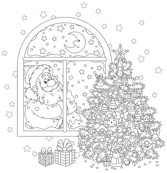 サンタ・クラスとクリスマスツリー — ストックベクタ