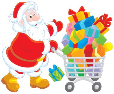 Santa hediyeler bir alışveriş sepeti ile