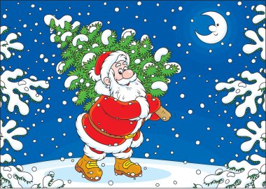 Noel ağacı olan Noel Baba