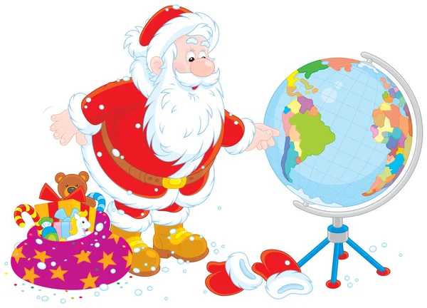 Santa Claus with a globe — Stock Vector