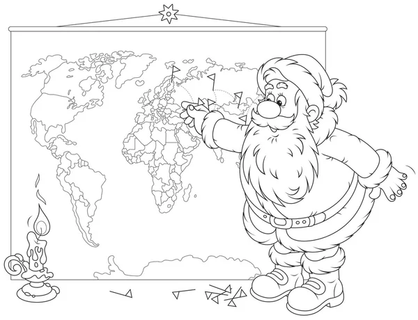 Santa Claus con un mapa del mundo — Vector de stock