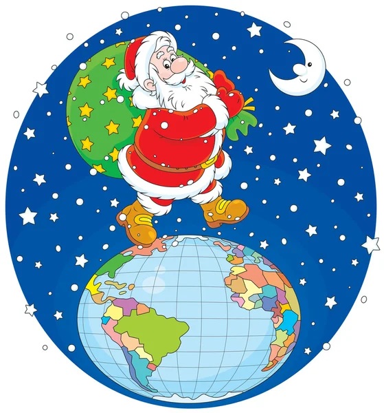 Weihnachtsmann mit seinem Sack voller Geschenke — Stockvektor