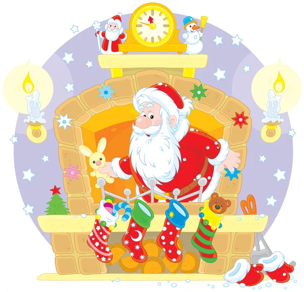 Pai Natal na lareira —  Vetores de Stock
