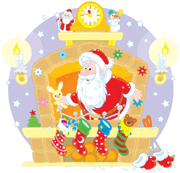 Santa in the fireplace Stock Illustration