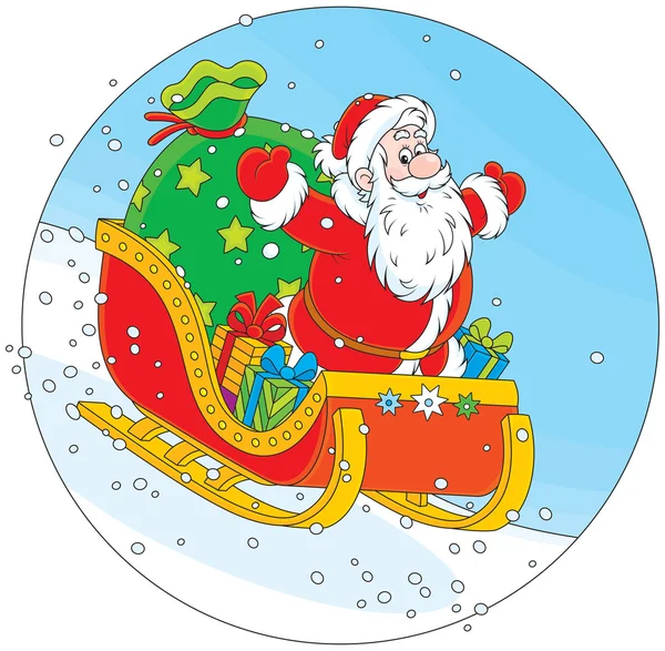Santa Claus sáňkování s dárky — Stockový vektor