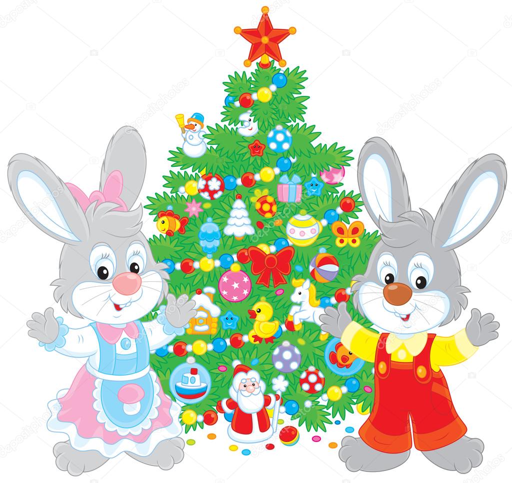Rabbits and Christmas tree Stock Vector Image by ©AlexBannykh 60511535