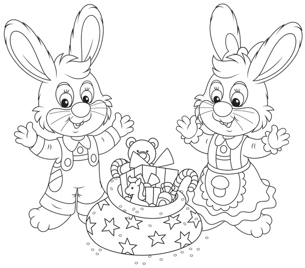 Lapins avec des cadeaux — Image vectorielle