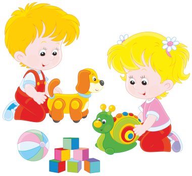 Little girl and boy clipart