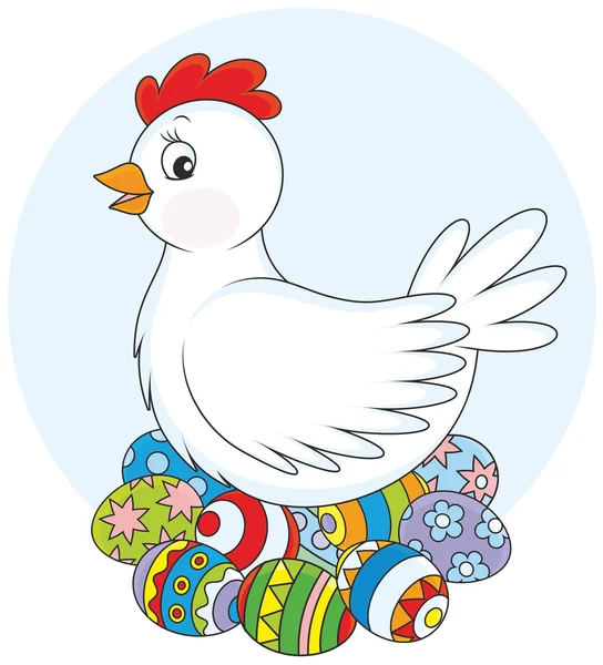 Gallina y huevos de Pascua — Vector de stock