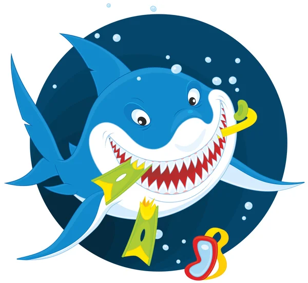 Smiling shark with snorkel — Wektor stockowy