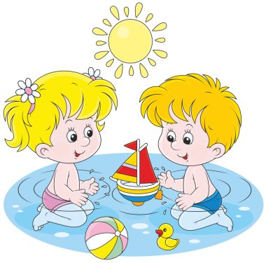 Children playing in water clipart