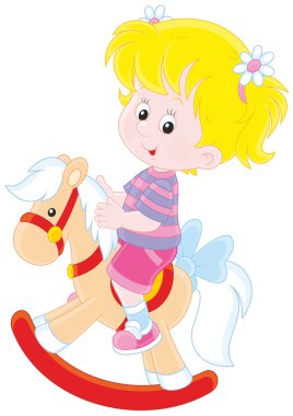 Girl and toy horse clipart