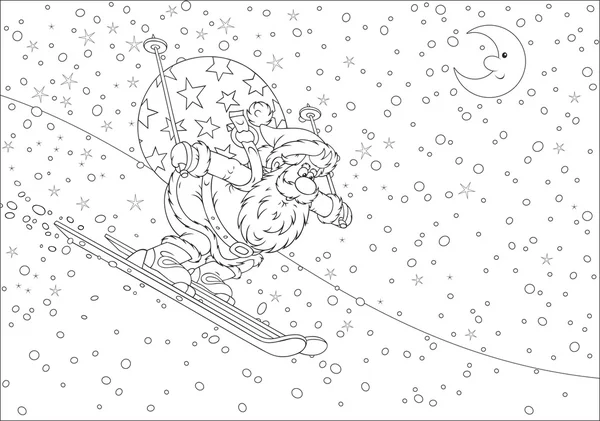 Weihnachtsmann-Skifahrer — Stockvektor