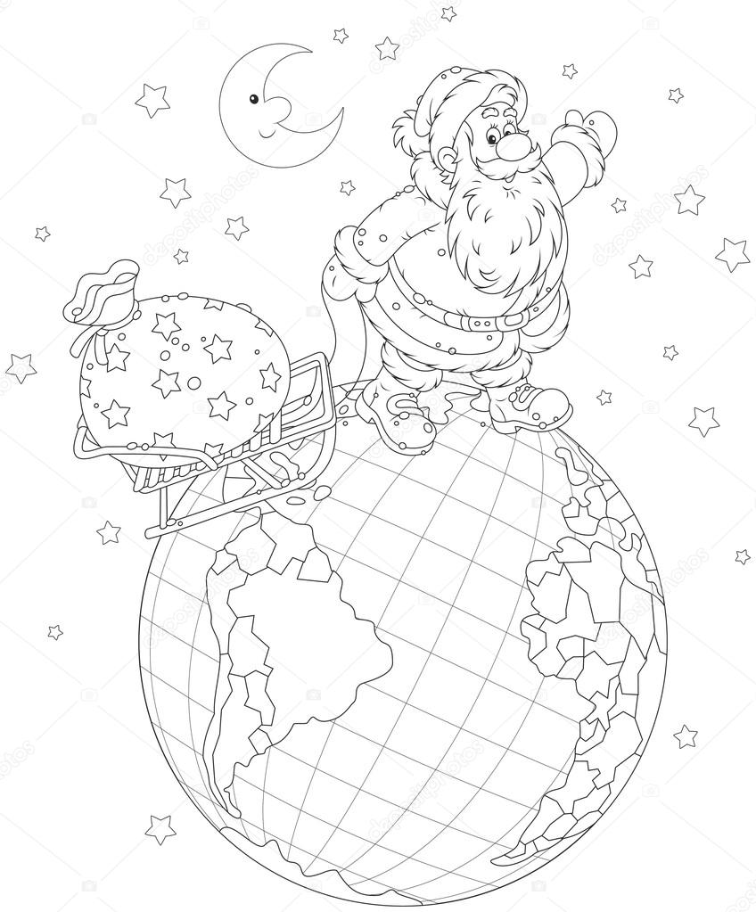 Santa with gifts on a globe