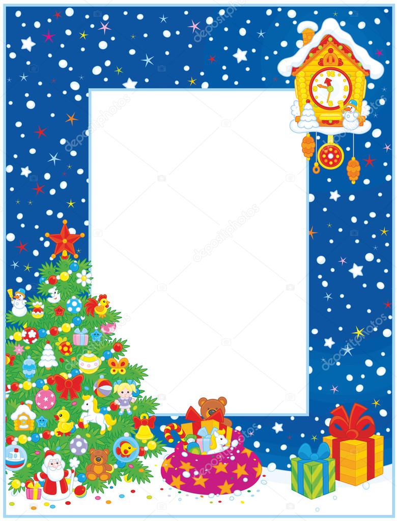 Border with Christmas tree and gifts