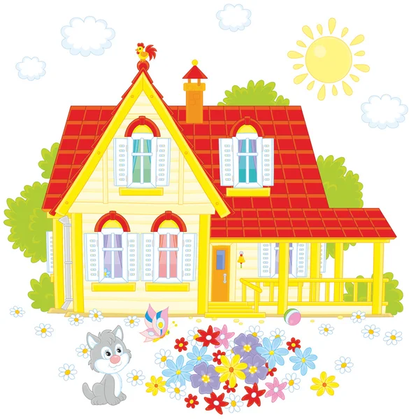 House in a village — Stock Illustration House in a village Royalty Free Stock Illustrations