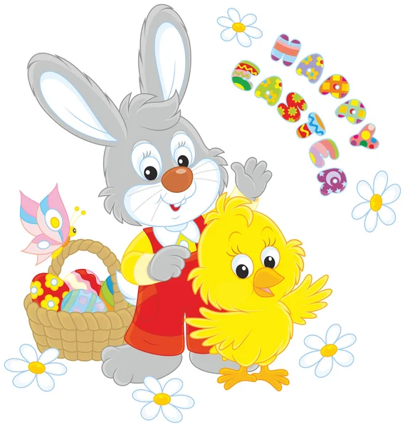 Easter Bunny and Chick — Stock Vector