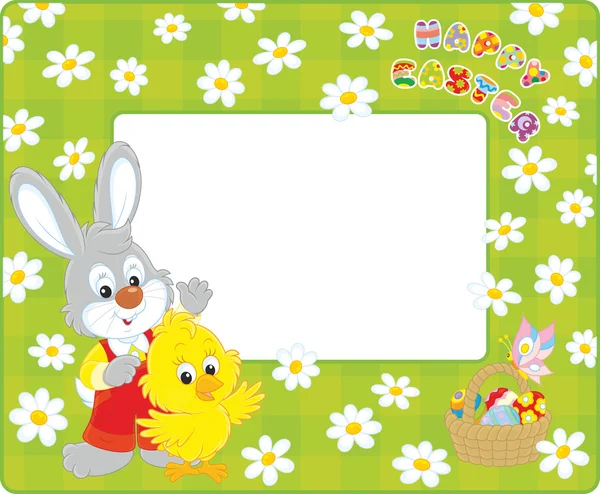 Velikonoční hranice s Bunny a Chick — Stockový vektor