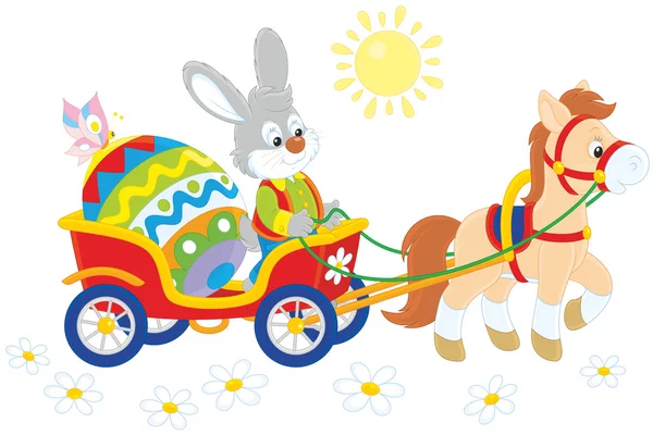 Easter bunny on a cart — Stock Vector