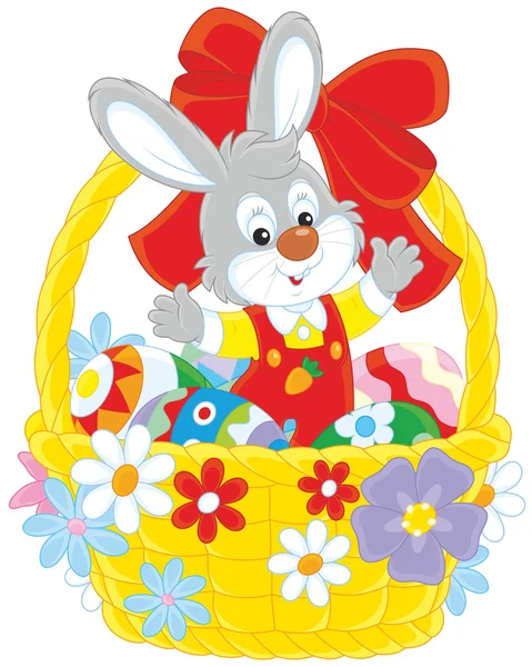 Coniglietto di Pasqua in un cesto — Vettoriale Stock