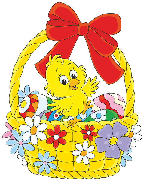 Easter Chick in a decorated basket