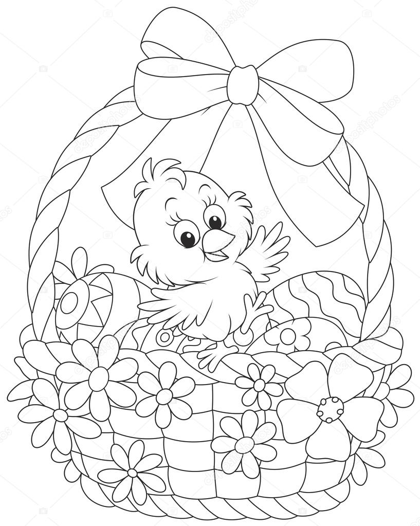 Easter Chick in a decorated basket