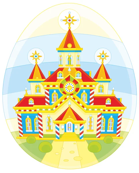 Huevo de Pascua con una iglesia — Vector de stock