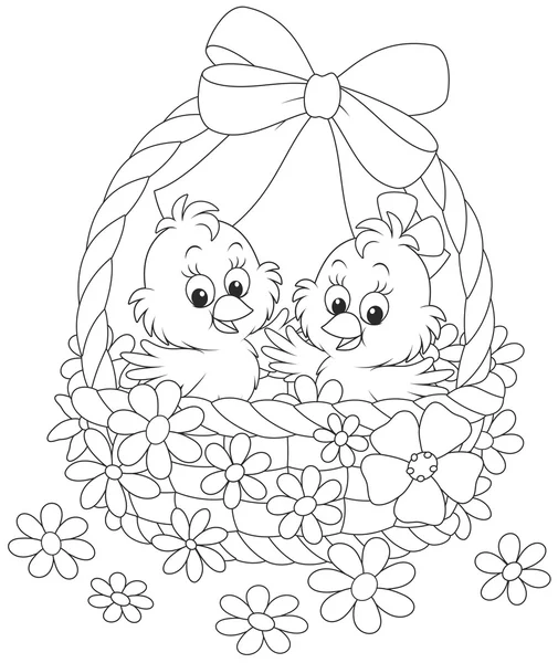 Easter basket with chicks — Stock Vector