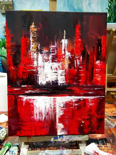 Pintura a óleo vermelho moderno — Fotografia de Stock