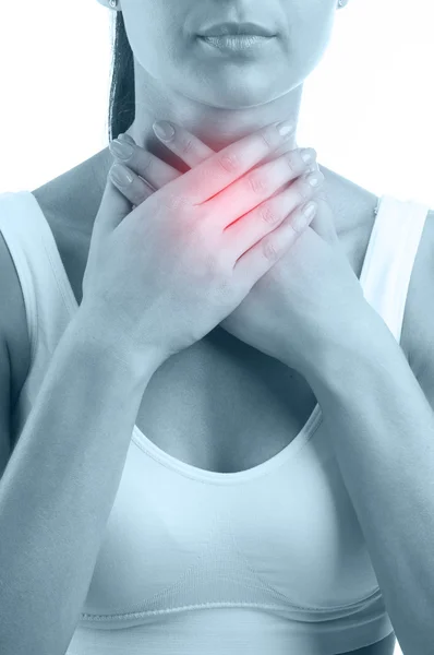 Woman with pain in throat — Stock Photo, Image