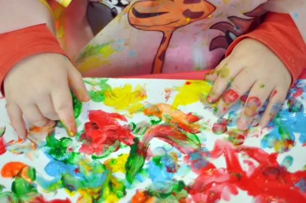 Artwork in progress - child painting — Stock Photo, Image