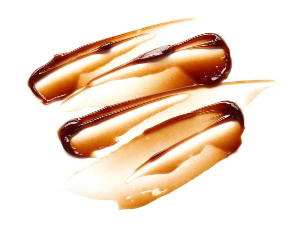 Frotis Gel Color Chocolate Textura Gel Cosmético Jarabe Caramelo Sobre — Foto de Stock