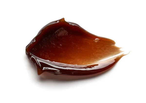 Chocoladekleurige Gel Uitstrijken Textuur Cosmetische Gel Karamelsiroop Witte Achtergrond — Stockfoto