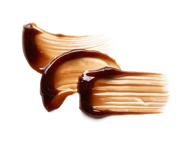 Chocolate Colored Gel Smear Texture Cosmetic Gel Caramel Syrup White — Stock Photo, Image