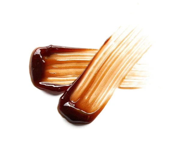 Frottis Gel Couleur Chocolat Texture Gel Cosmétique Sirop Caramel Sur — Photo