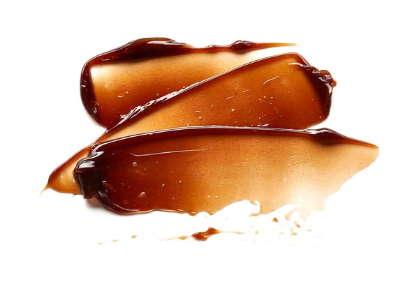 Frottis Gel Couleur Chocolat Texture Gel Cosmétique Sirop Caramel Sur — Photo