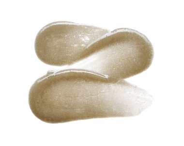 Kozmetik ürününün açık gri dokusu, beyaz arkaplanda izole edilmiş vücut fırçası