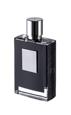 Beyaz arka planda izole edilmiş zarif tasarım cam parfüm kavanozu..