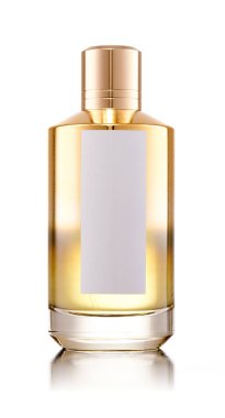 Beyaz arka planda izole edilmiş zarif tasarım cam parfüm kavanozu..
