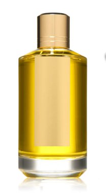 Beyaz arka planda izole edilmiş zarif tasarım cam parfüm kavanozu..