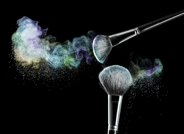 Makeup brushes with powder — Stock Photo, Image