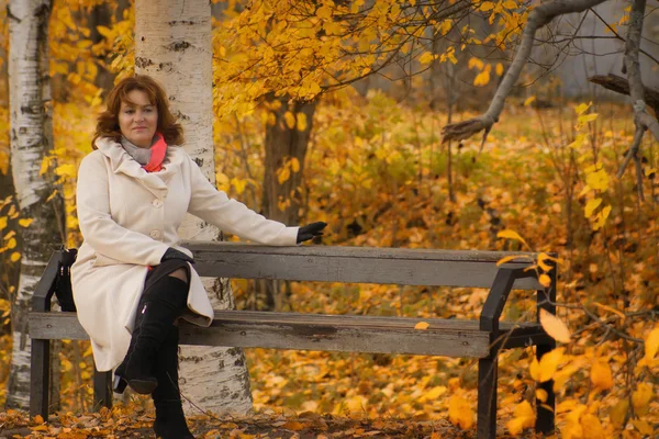 Elegante middelbare leeftijd vrouw in de herfst park — Stockfoto