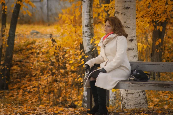 Elegante middelbare leeftijd vrouw in de herfst park — Stockfoto